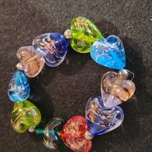 Murano Style Art Glass Heart Shaped Beaded Bracelet